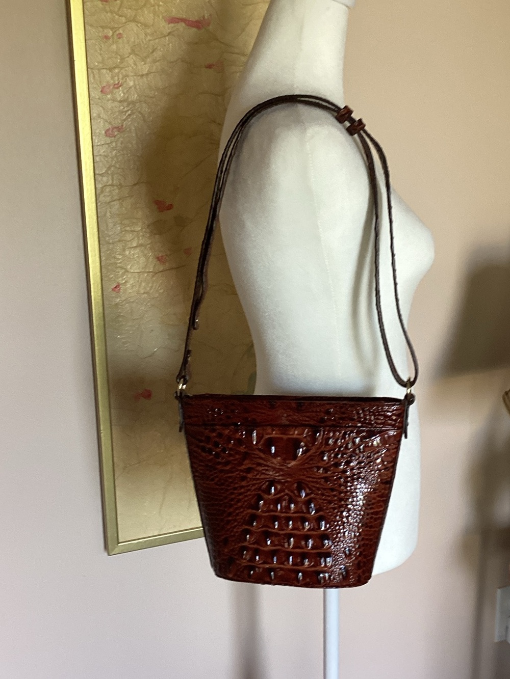 Brahmin Chestnut Croc-Embossed Leather Shoulder Bag